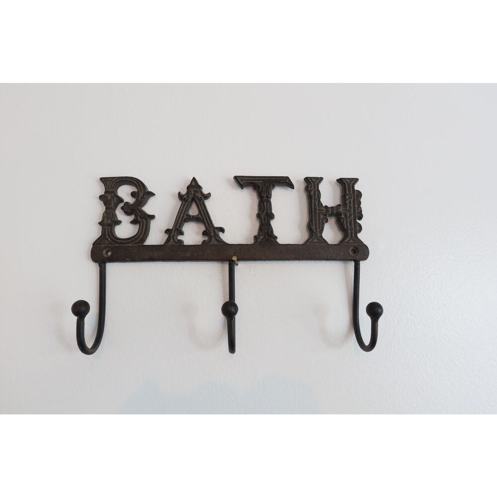 Vintage Cast Iron Metal 'Bath' Towel Hook 3 Hooks Bathroom Towel Hook Wall Decor